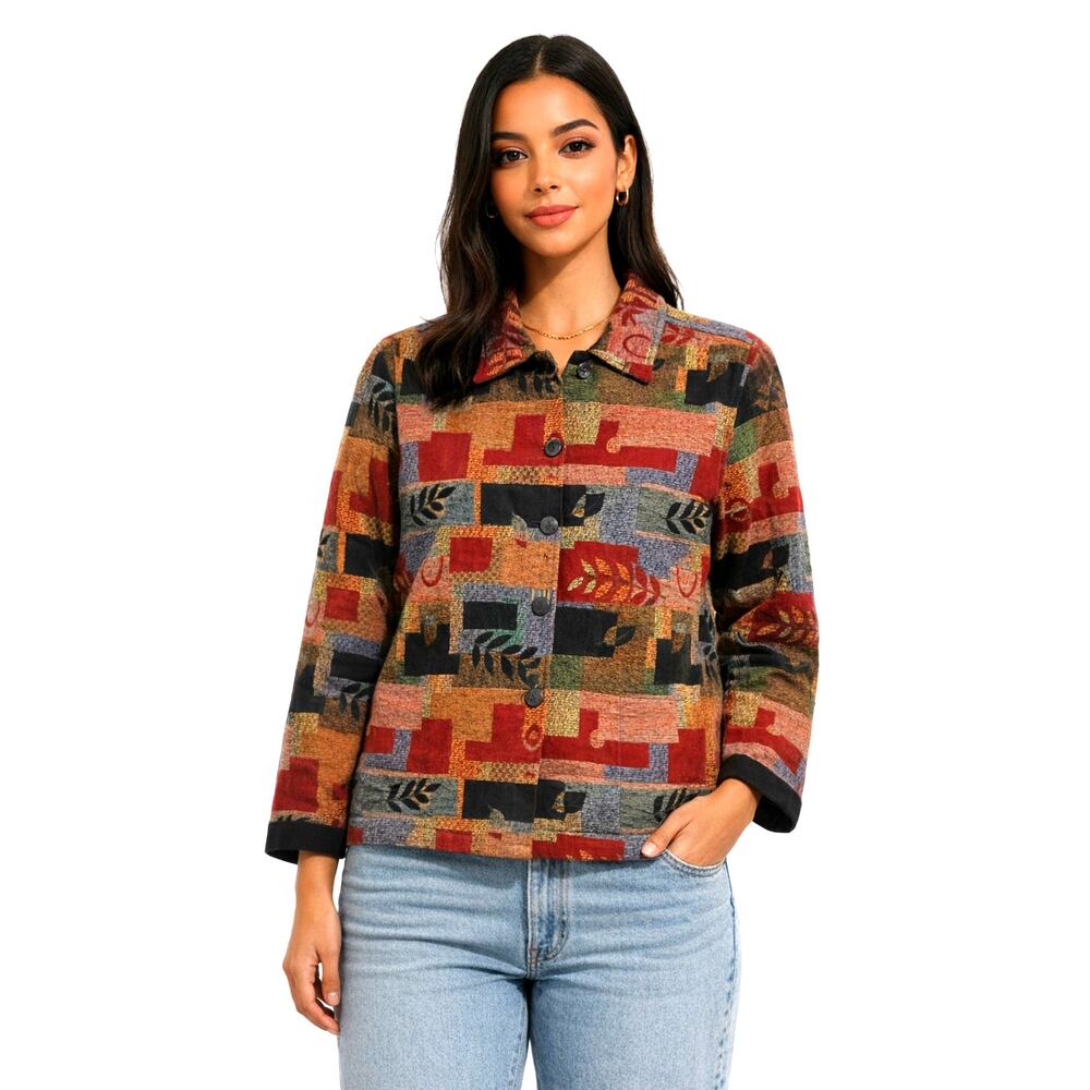 Anii by Natural Patchwork Jacket Women S India Folk Boho Artisan Cotton Coat EUC
